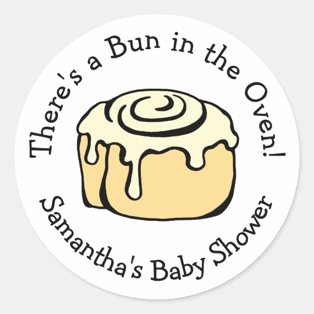 Bun in the Oven Cute Modern Baby Shower Boy / Girl Classic Round Sticker (Front)
