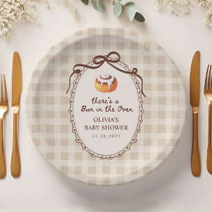 Bun in the Oven Gingham Bakery Baby Shower Paper Plate