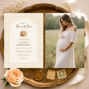 Bun in the Oven Gingham Photo Baby Shower Invitation