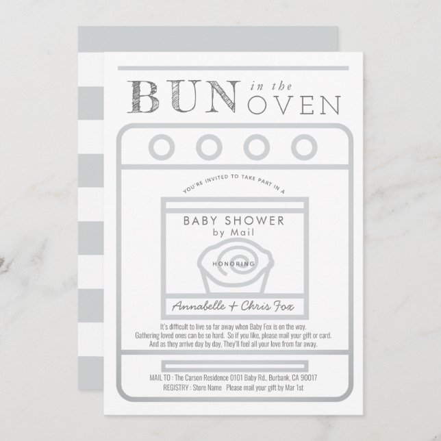 Bun in the Oven Grey Baby Shower by Mail Invitation (Front/Back)