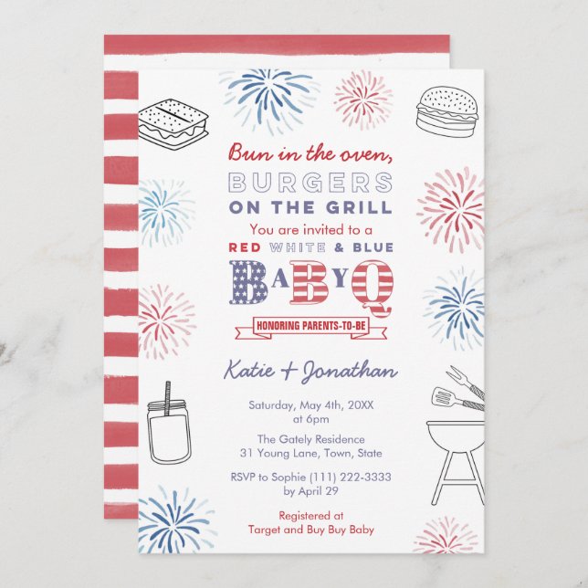 Bun in the Oven Memorial Day Weekend Baby Shower Invitation (Front/Back)