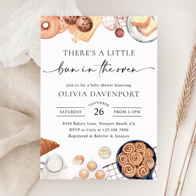 Bun in the Oven Minimalist Bakery Baby Shower Invitation (Creator Uploaded)