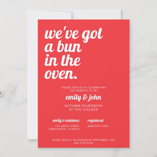 Bun In The Oven  Modern Minimal Red Baby Shower  Invitation (Front)