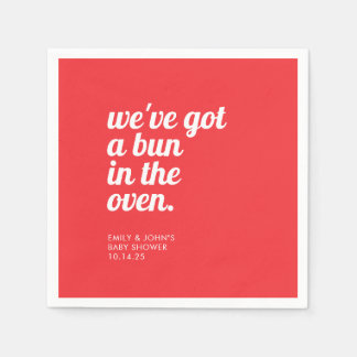 Bun In The Oven Modern Minimal Red Baby Shower Napkin