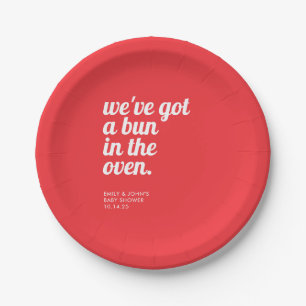 Bun In The Oven Modern Minimal Red Baby Shower Paper Plate