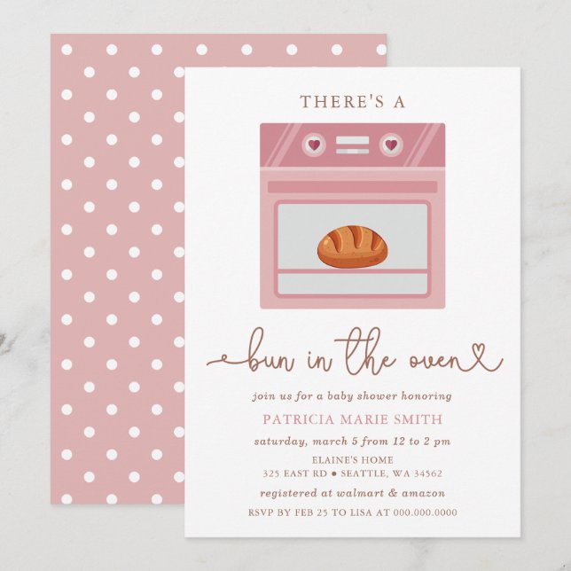 Bun In The Oven Pink Baby Girl Baby Shower Invitation (Front/Back)