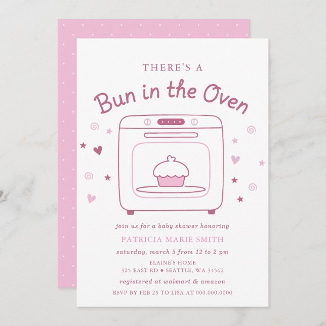 Bun In The Oven Pink Baby Girl Baby Shower Invitation (Front/Back)