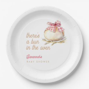 Bun In The Oven Pink Gingham Bow Baby Shower Paper Plate