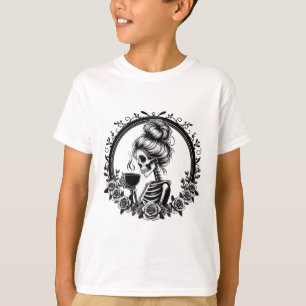 Bun Skeleton Drinking Coffee Vintage Halloween Fun T-Shirt