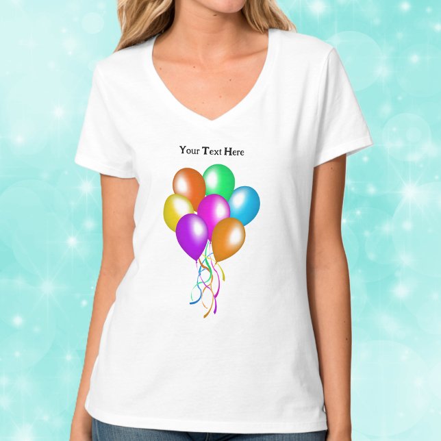 Bunch Festive Bright Colourful Balloons Streamers T-Shirt (Bunch of festive bright colourful balloons with matching hanging streamers on tee shirt.)