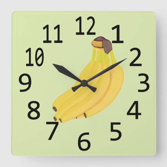 Bunch of Bananas Painting Large Black Numbers Square Wall Clock (Front)