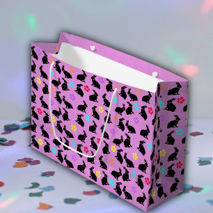 Bunch of Black Silhouette Rabbits Flowers Pink Large Gift Bag