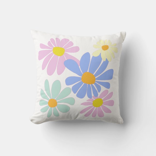 bunch of bright daisies on white cushion (Front)