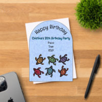 Bunch of Colourful Abstract Turtles Blue Birthday