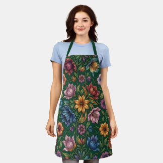 Bunch of colourful flowers on green apron