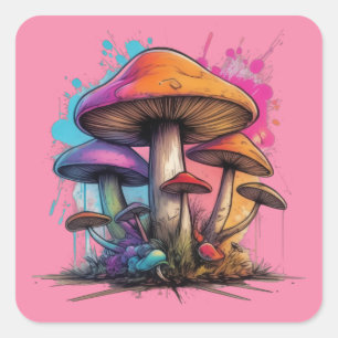 Bunch of Colourful Mushrooms Square Sticker