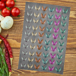 Bunch of Colourful Spooky Bats in Flight Dark Grey Tea Towel