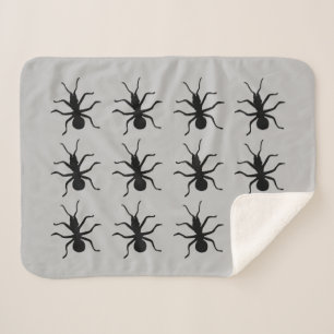 Bunch of Creepy Crawly Black Ants on Grey Sherpa Blanket