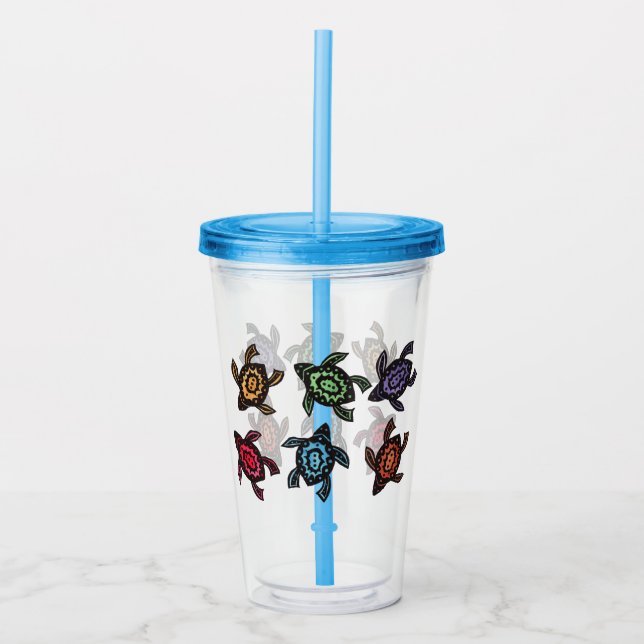 Bunch of Fantasy Colourful Turtles Abstract Shells Acrylic Tumbler (Front)