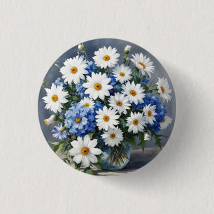 Bunch of Flowers Elegant Daisies Watercolor 3 Cm Round Badge