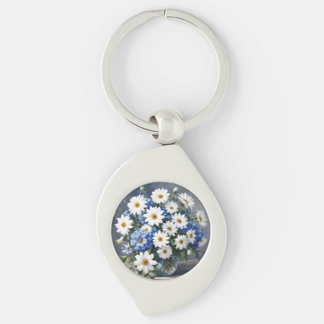 Bunch of Flowers Elegant Daisies Watercolor Key Ring (Front)