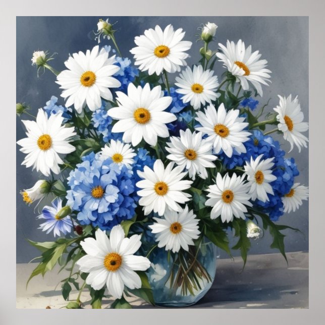 Bunch of Flowers Elegant Daisies Watercolor Poster (Front)