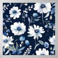 Bunch of Flowers Elegant Watercolor Blue