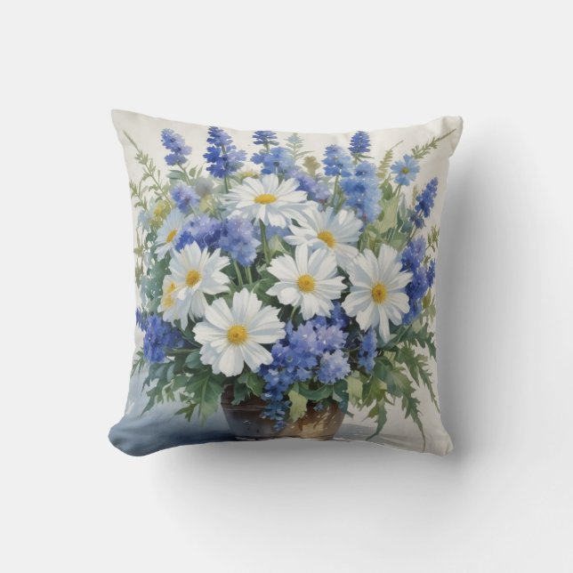 Bunch of Flowers Elegant Watercolor Cushion (Front)