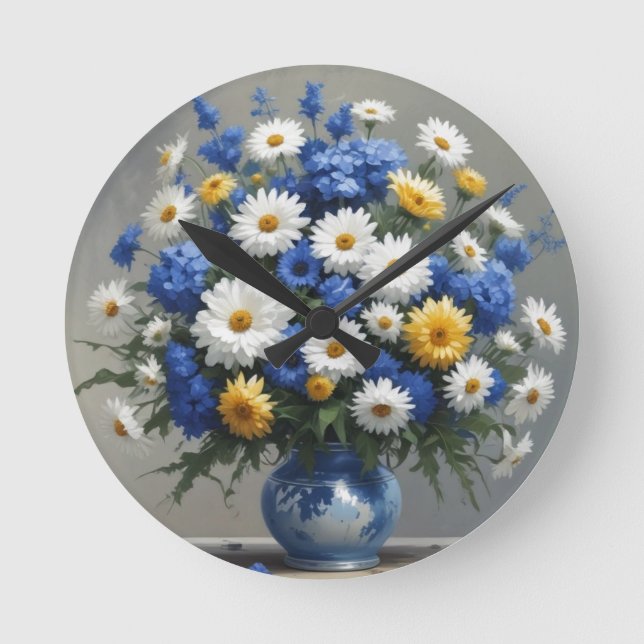 Bunch of Flowers Elegant Watercolor Round Clock (Front)