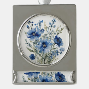 Bunch of Flowers Elegant Watercolor Silver Plated Banner Ornament