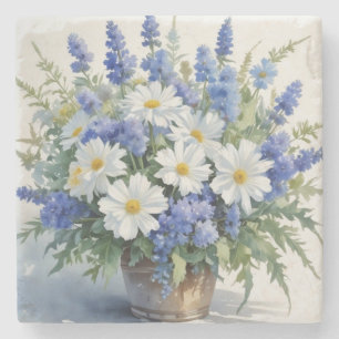 Bunch of Flowers Elegant Watercolor Stone Coaster