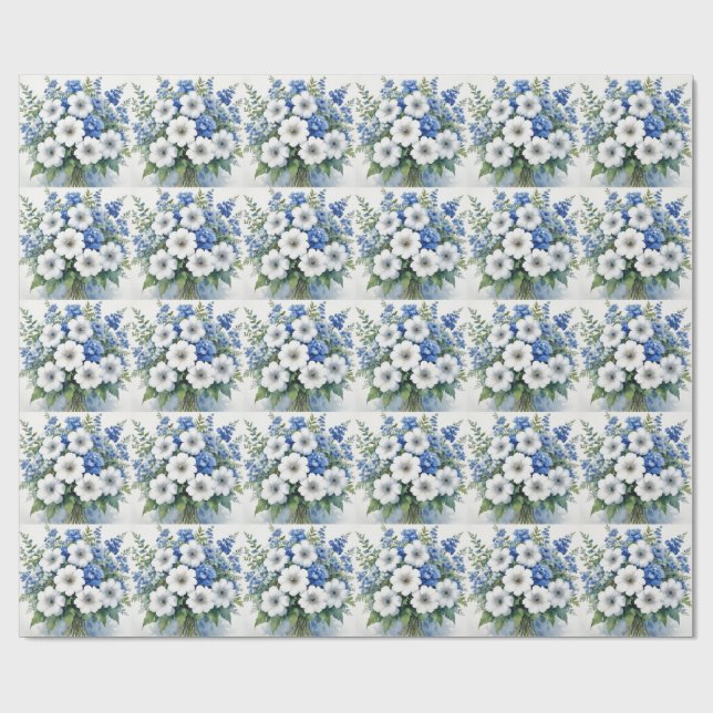 Bunch of Flowers Elegant Watercolor Wrapping Paper (Flat)