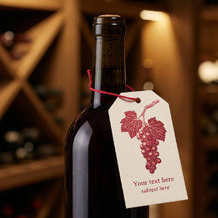 Bunch of grapes and vine leaf, burgundy gift tags