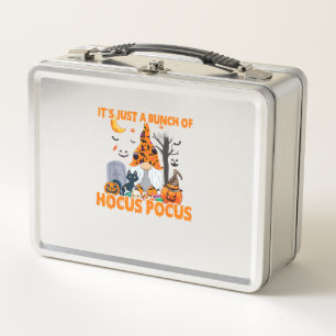 Bunch of Hocus Pocus Pumpkin Gnome Bats Scary Cat Metal Lunch Box