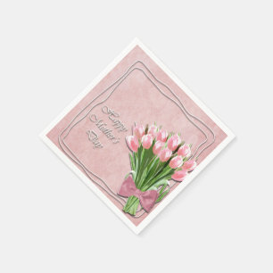 Bunch of Pink Tulips mother's Day Paper Napkin