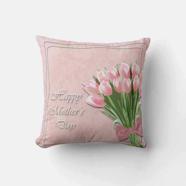 Bunch of Pink Tulips mother's Day Throw Pillow (Front)