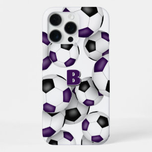 bunch of purple black soccer balls monogrammed iPhone 16 pro max case