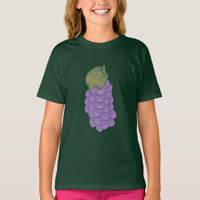 Bunch of Purple Grapes with Green Leaf Tee Shirts (Front)