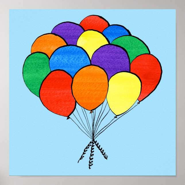 Bunch of Rainbow Coloured Balloons on Light Blue Poster (Front)