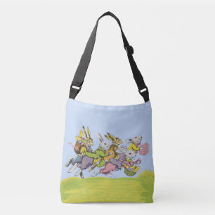 Bunch of Running Easter Rabbits in Grass Baskets Crossbody Bag