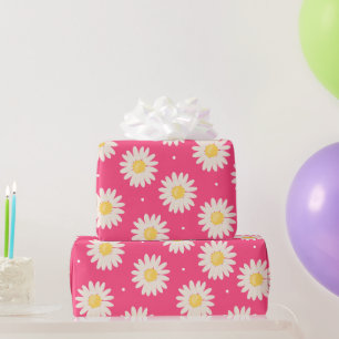 Bunch Of White Daisies Pattern In Pink Background Wrapping Paper