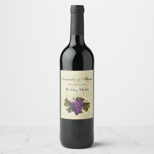Bunch Purple Grapes Distressed Tea Stained #2 BG Wine Label (Front)
