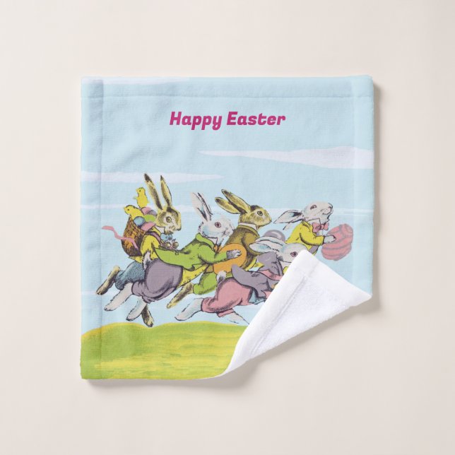 Bunch Running Easter Rabbits With Baskets Eggs Wash Cloth (Wash Cloth)