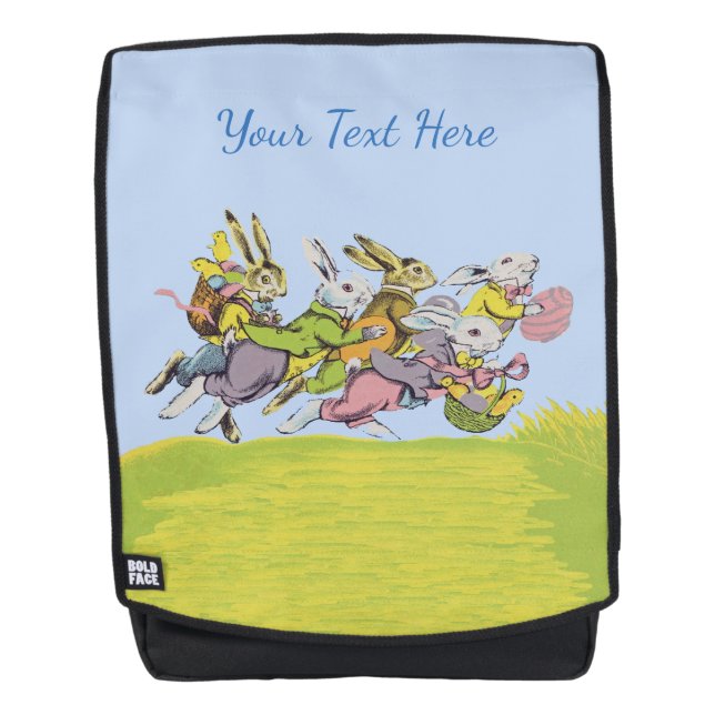 Bunch White Easter Rabbits Running in Grass Eggs Backpack (Front)