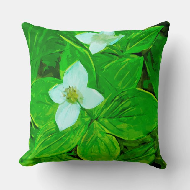 Bunchberry White Wildflower Abstract Impressionism Cushion (Front)