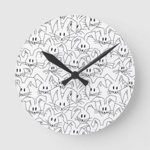 Bunches of Bunnies on white - seamless pattern.    Round Clock