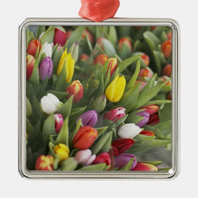 Bunches of colourful tulips metal tree decoration (Front)