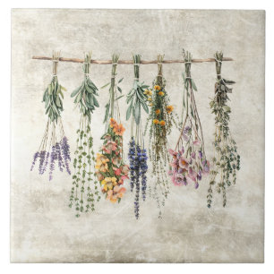 Bunches of Dried Rustic Flowers & Herbs Tile