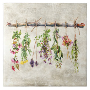 Bunches of Dried Rustic Wildflowers Vintage Tile