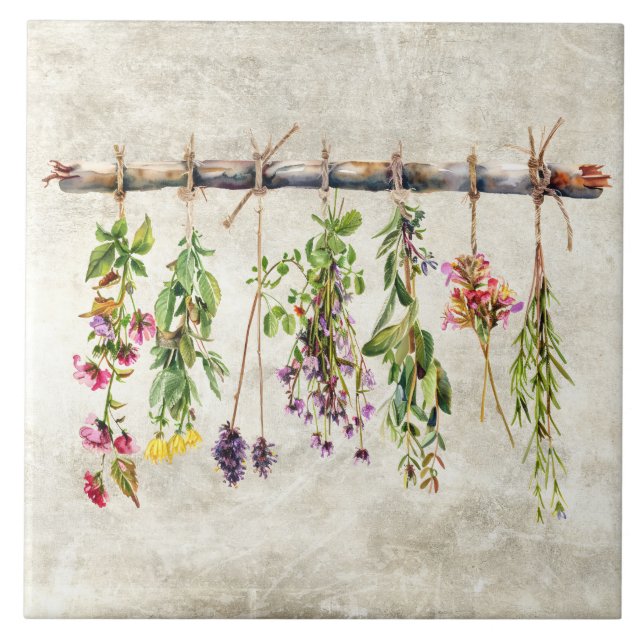 Bunches of Dried Rustic Wildflowers Vintage  Tile (Front)